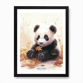 Giant Panda Cub Playing With A Fallen Leaf Poster 1 Art Print