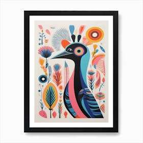 Colourful Scandi Bird Emu Art Print