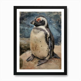 Galapagos Penguin Dunedin Taiaroa Head Colour Block Painting 1 Art Print