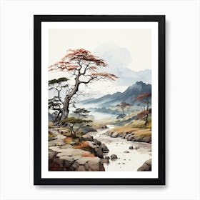 Aso Kuju National Park In Kumamoto, Japanese Brush Painting, Ukiyo E, Minimal 4 Art Print