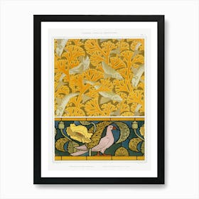 Fish And Seaweed; Pigeon And Poppies, Stained Glass From The Animal In The Decoration, Maurice Pillard Verneuil Art Print