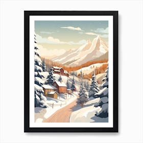 Vintage Winter Travel Illustration Aspen Colorado 2 Art Print