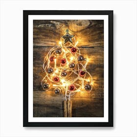 Christmas Tree On A Wooden Background 1 Art Print