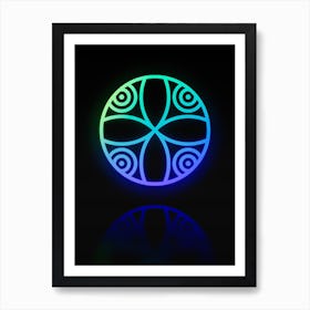 Neon Blue and Green Abstract Geometric Glyph on Black n.0238 Art Print