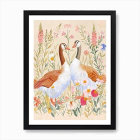 Folksy Floral Animal Drawing Goose 4 Art Print