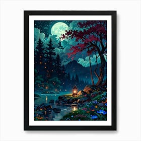 Night Landscape Painting Art Print