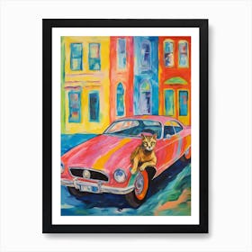 Pontiac Firebird Vintage Car With A Cat, Matisse Style Painting 0 Art Print