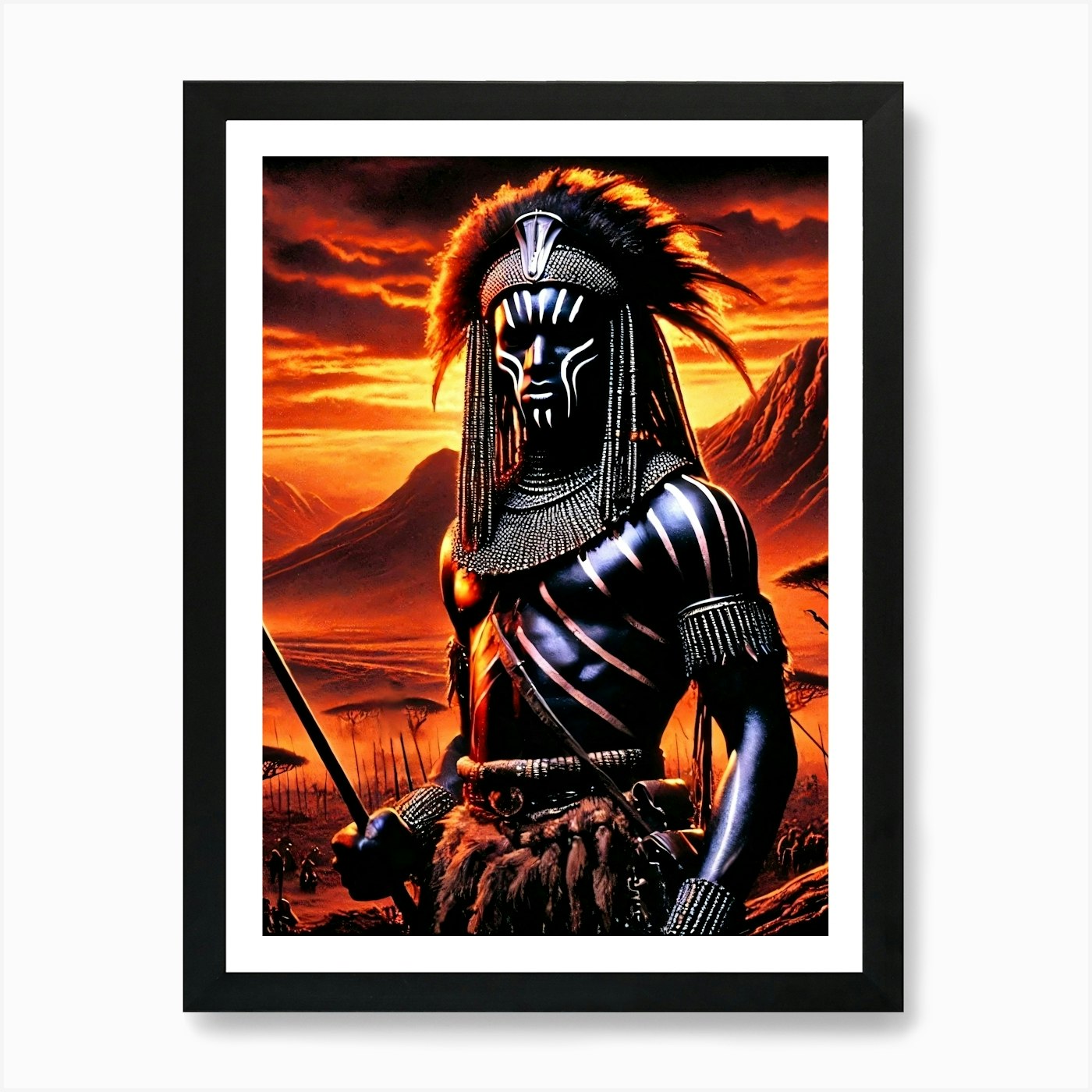Zulu Warrior Portrait Art Print Framed Wall Art Poster Canvas Print Picture - Picture 2 of 4