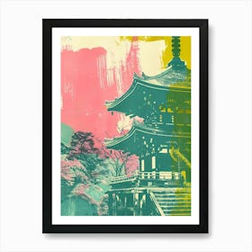 Kiyomizu Dera Temple In Kyoto Duotone Silkscreen 3 Art Print