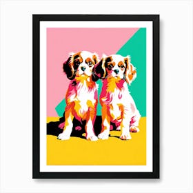 'Cavalier King Charles Spaniel Pups' , This Contemporary art brings POP Art and Flat Vector Art Together, Colorful, Home Decor, Kids Room Decor, Animal Art, Puppy Bank - 10th Art Print