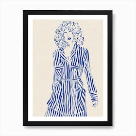 Woman With Blue Stripes Art Print