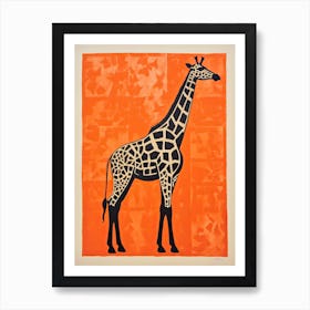 Giraffe, Woodblock Animal  Drawing 3 Art Print