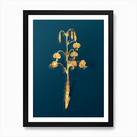 Vintage Lilium Pyrenaicum Botanical in Gold on Teal Blue Art Print
