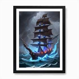 Pirate Ship In Stormy Sea 1 Art Print