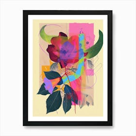 Rose 1 Neon Flower Collage Art Print