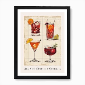 All You Need Is A Cocktail Poster 2 Art Print