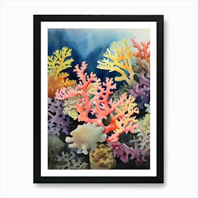 Acropora Nasuta 2 Vintage Graphic Watercolour (2) (1) Art Print