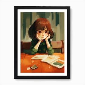 Girl Sitting At Table Art Print