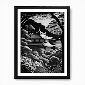 Adachi Museum Of Art 1 Japan Linocut Black And White Vintage Art Print