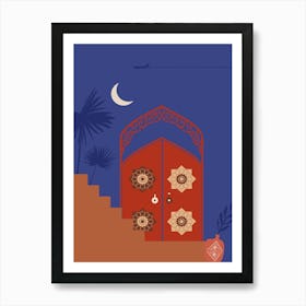 Ramadan Door. Boho, Boho decor: Egypt, Morocco night poster. Moon Art Print