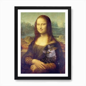 Mona Lisa Smiling Holding A Cat 1 Art Print