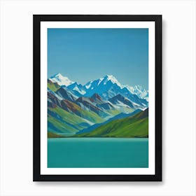 Mount Cook National Park New Zealand Blue Oil Painting 1  Art Print