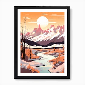 Vintage Winter Travel Illustration Patagonia Argentina 2 Art Print