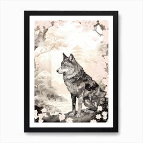 Honshu Wolf Vintage Painting 4 Art Print