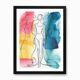 Fashion Illustration Line Art Drawing on Watercolor Painting Art Print