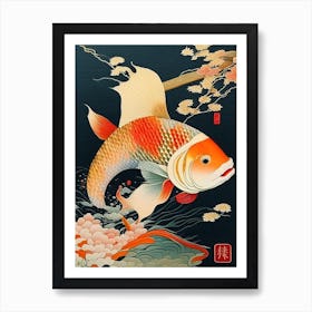 Asagi Koi 1, Fish Ukiyo E Style Japanese Art Print