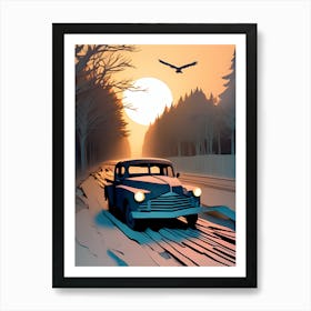 Vintage Car On The Road Art Print