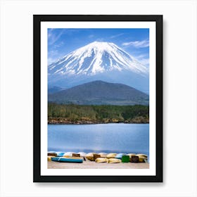 Picturesque Lake Shoji With Striking Mount Fuji Art Print