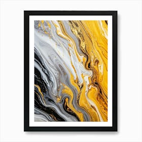 Abstract Texture On A Wall Swirling Pattern Of Fluid Gold Silver Yellow Grey And Black Resembli (6) Art Print