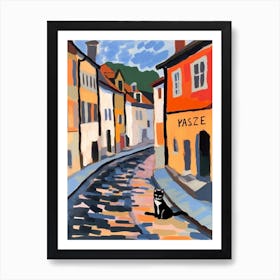Painting Of Prague With A Cat 1 In The Style Of Matisse Art Print