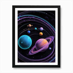 Default Neon Black Light Sgraffito Solar System 3d Illustratio 1 (2) Art Print