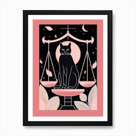 The Justice Tarot Card, Black Cat In Pink 2 Art Print