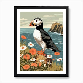 Vintage Bird Linocut Puffin 4 Art Print