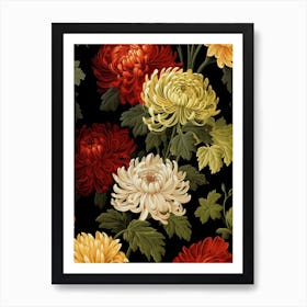 Chrysanthemums 4 William Morris Style Winter Florals Art Print