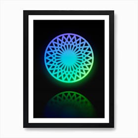 Neon Blue and Green Abstract Geometric Glyph on Black n.0058 Art Print