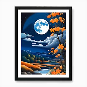 Landscape With A Full Moon Art Print