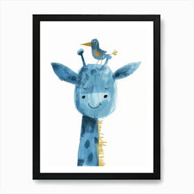 Small Joyful Giraffe With A Bird On Its Head 3 Art Print