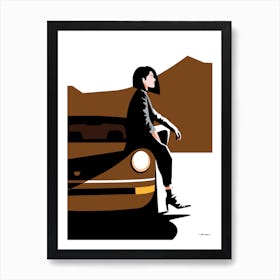 Woman sitting on a Classic Porsche 911 - mocha brown - vintage retro Art Print