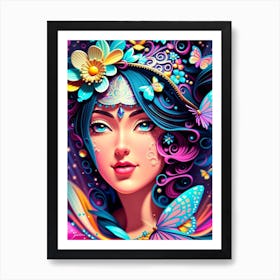 Beautiful Girl With Butterflies Art Print