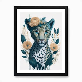 Cute Floral Baby Leopard Painting (9) Art Print
