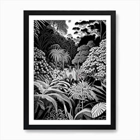 Adelaide Botanic Garden, 2, Australia Linocut Black And White Vintage Art Print