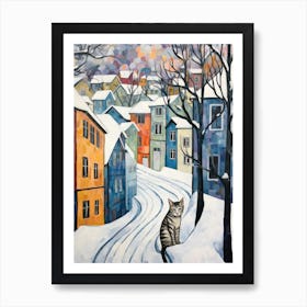 Cat In The Streets Of Troms   Norway With Snow 3 Art Print