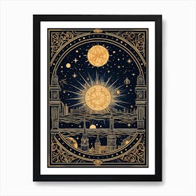 Copenhagen, Denmark, Tarot Card Travel  Line Art 3 Art Print