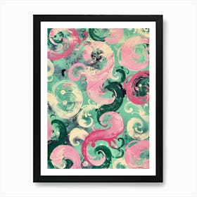 Pink And Green Swirls 1 Art Print