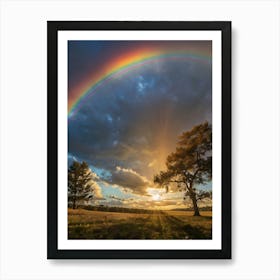 Rainbow Over A Field Art Print