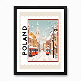 Retro Winter Stamp Poster Krakow Poland Art Print